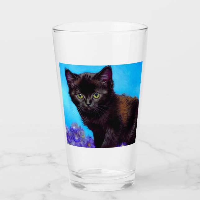 Van Gogh Cat and Flowers Glass (Front)