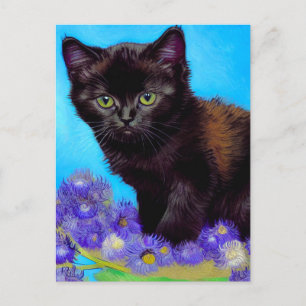 Van Gogh Cat and Flowers Holiday Postcard