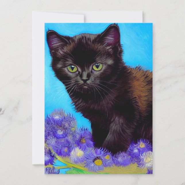Van Gogh Cat and Flowers Invitation (Front)