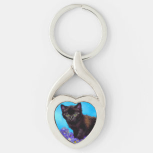 Van Gogh Cat and Flowers Keychain