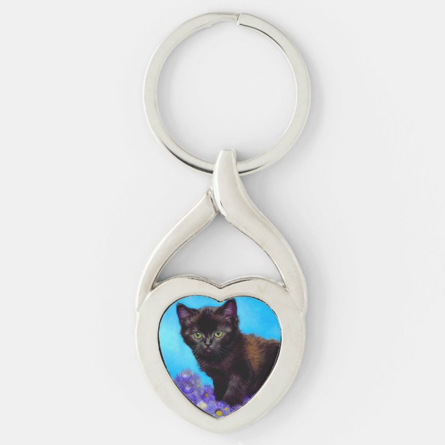 Van Gogh Cat and Flowers Keychain (Front)