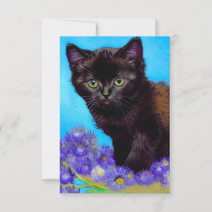 Van Gogh Cat and Flowers RSVP Card