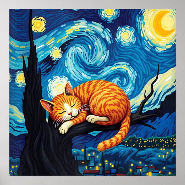 van Gogh Cat Art Poster (Front)
