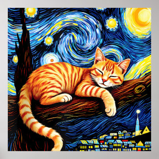 van Gogh Cat Art Poster