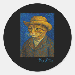Van Gogh Cat Kitten Lover Self Rtrait Artist Style Classic Round Sticker