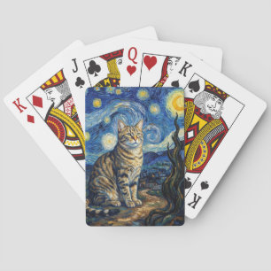 Van Gogh Cat Starry Night Impressionist Art Playing Cards