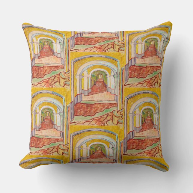 Van Gogh Corridor Asylum Yellow Impressionist Art Throw Pillow (Front)
