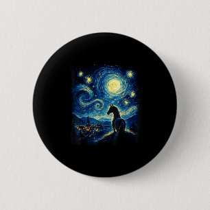 Van Gogh Cowgirl Horse Starry Funny Night Horses L 2 Inch Round Button