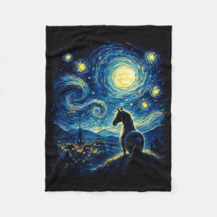 Van Gogh Cowgirl Horse Starry Funny Night Horses L Fleece Blanket