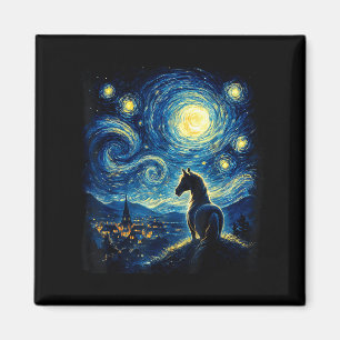 Van Gogh Cowgirl Horse Starry Funny Night Horses L Magnet