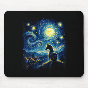 Van Gogh Cowgirl Horse Starry Funny Night Horses L Mouse Pad