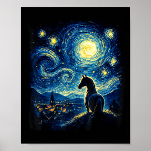 Van Gogh Cowgirl Horse Starry Funny Night Horses L Poster