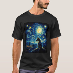 Van Gogh Cowgirl Horse Starry Funny Night Horses L T-Shirt