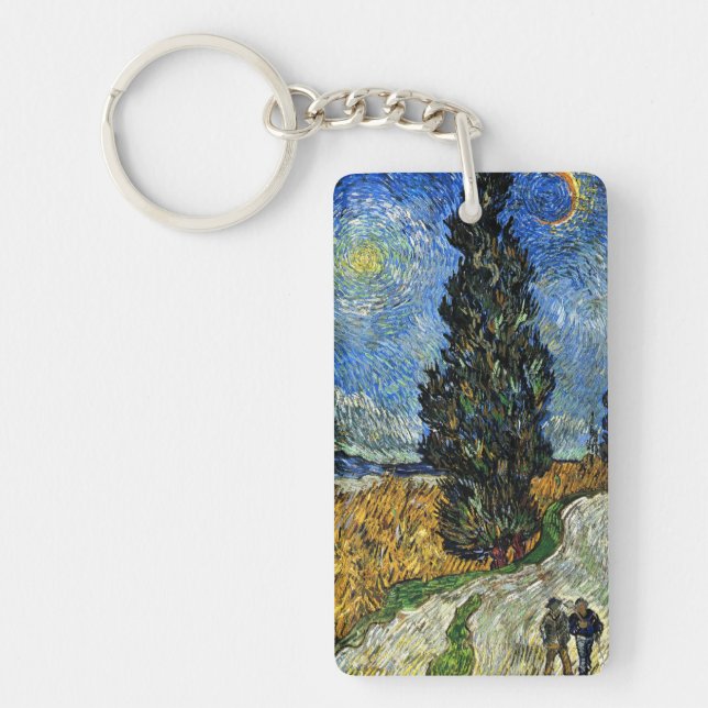 Van Gogh - Cypress against a Starry Sky Keychain (Front)