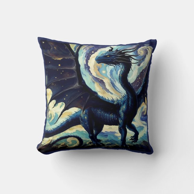 Van Gogh Dragon Night And Day Throw Pillow (Front)