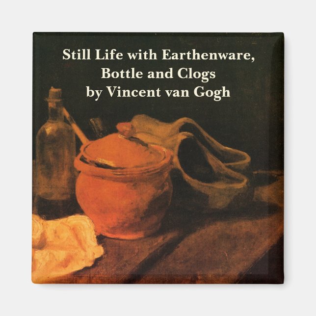 Van Gogh Earthenware, Bottle, Clogs, Vintage Art Magnet (Front)