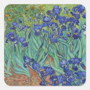 Van Gogh Famous Blue Irises Floral Oil Painting Square Sticker