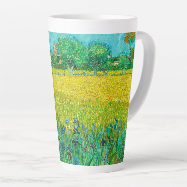 Van Gogh Field with Irises Near Arles Latte Mug (Right Angle)