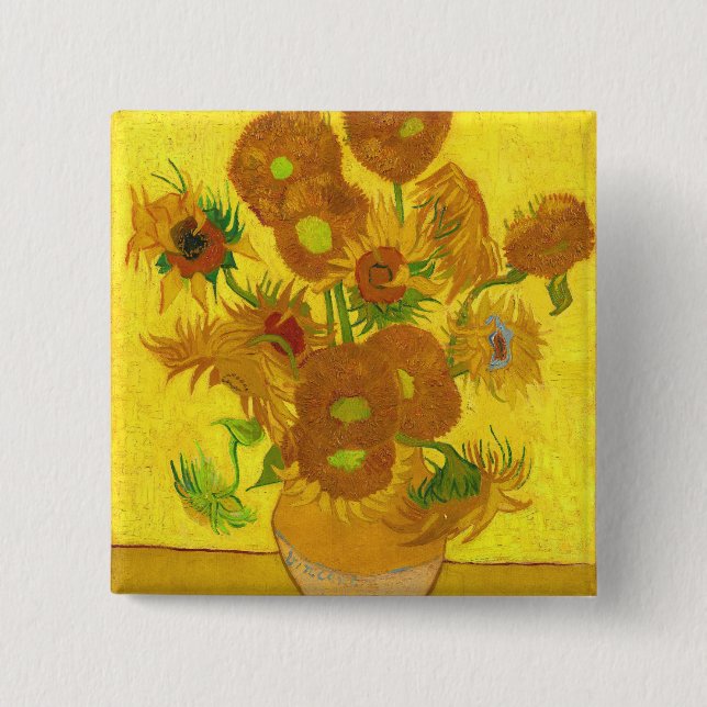 Van Gogh Fifteen Sunflowers In A Vase Fine Art 2 Inch Square Button (Front)