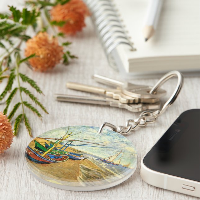Van Gogh Fishing Boats on Beach at Saintes Maries Keychain (Front Right)