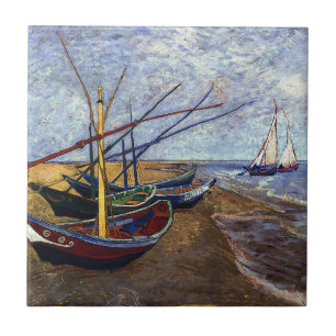 Van Gogh Fishing Boats on Beach Tile