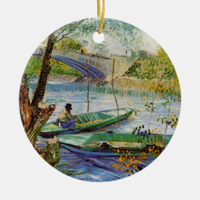 Van Gogh Fishing in the Spring, Pont de Clichy Ceramic Ornament (Front)