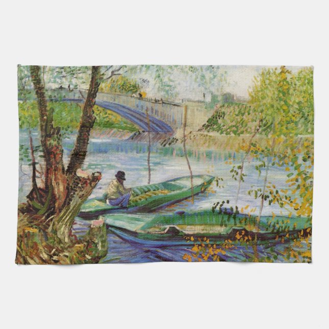 Van Gogh Fishing in the Spring, Pont de Clichy Kitchen Towel (Horizontal)