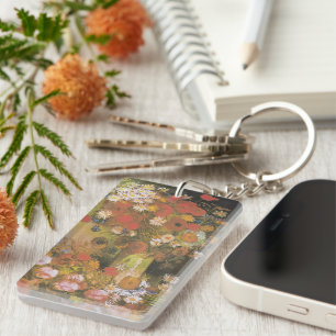 Van Gogh Floral Still Life Red Poppies & Roses Keychain