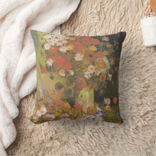 Van Gogh Floral Still Life Red Poppies & Roses Throw Pillow