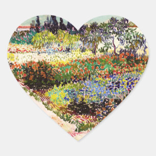 Van Gogh Flowering Garden At Arles Floral Fine Art Heart Sticker