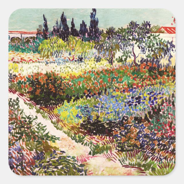 Van Gogh Flowering Garden At Arles Floral Fine Art Square Sticker (Front)