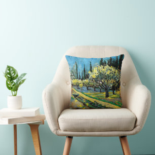 Van gogh - Flowering Orchard Throw Pillow