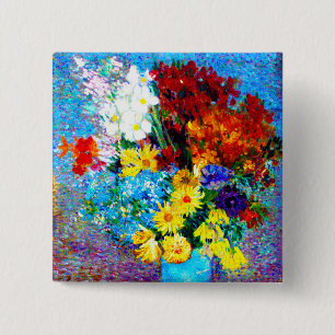 Van Gogh Flowers in a Blue Vase 2 Inch Square Button