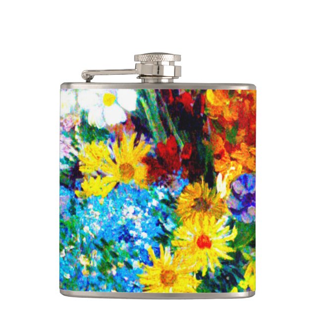 Van Gogh Flowers in a Blue Vase Hip Flask (Front)