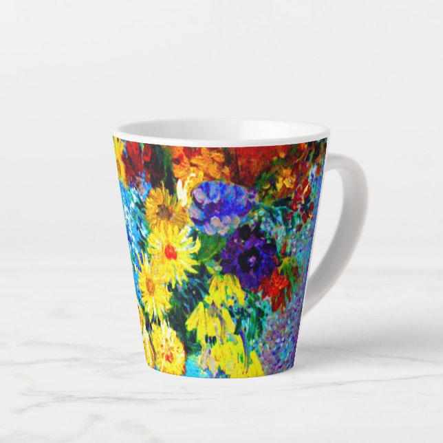 Van Gogh Flowers in a Blue Vase Latte Mug (Right Angle)