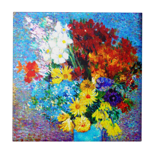 Van Gogh Flowers in a Blue Vase Tile (Front)