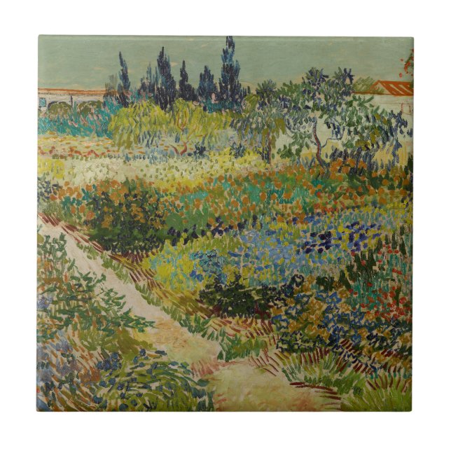 Van Gogh Garden at Arles Floral Impressionist Tile (Front)