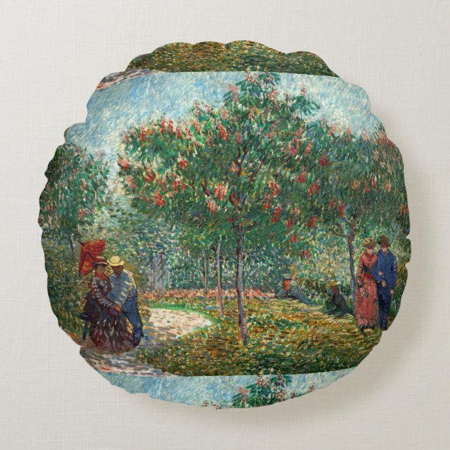 Van Gogh Garden in Montmartre with lovers Round Pillow (Front)