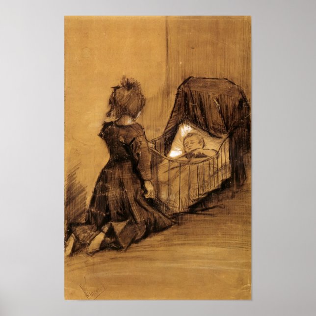Van Gogh - Girl Kneeling by a Cradle Poster (Front)