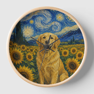 Van Gogh Golden Retriever dog  Clock