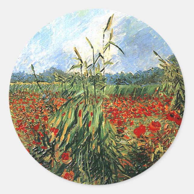 Van Gogh - Green Ears of Wheat Classic Round Sticker (Front)