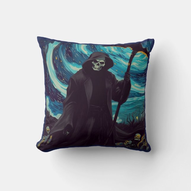 Van Gogh Grim Reaper Night And Day Throw Pillow (Front)