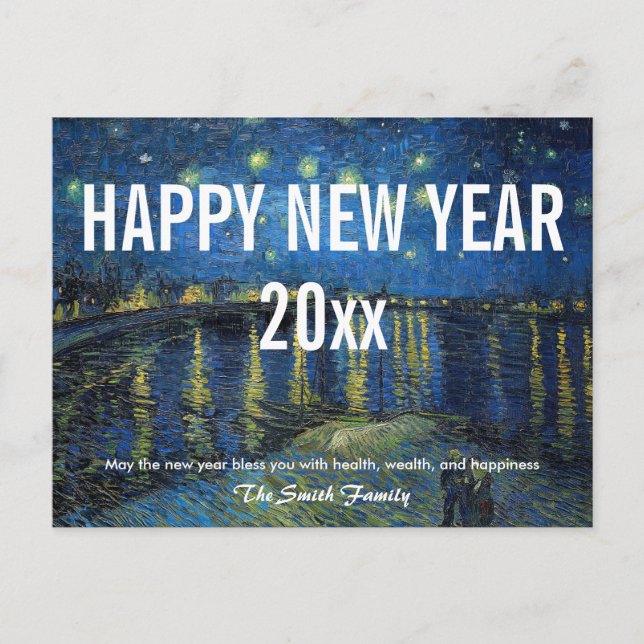 Van Gogh - Happy New Year with Starry Night /Rhone Postcard (Front)