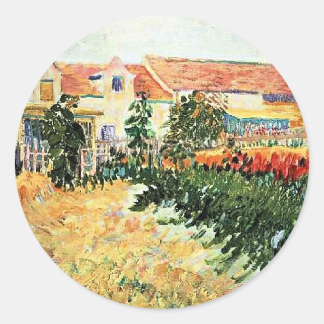 Van Gogh - House with Sunflowers Classic Round Sticker (Front)