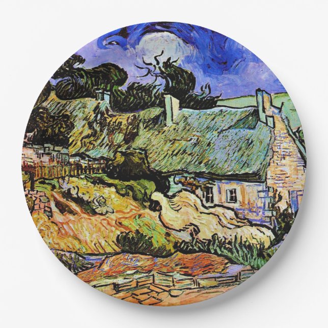 Van Gogh - Houses with Thatched Roofs  Paper Plate (Front)