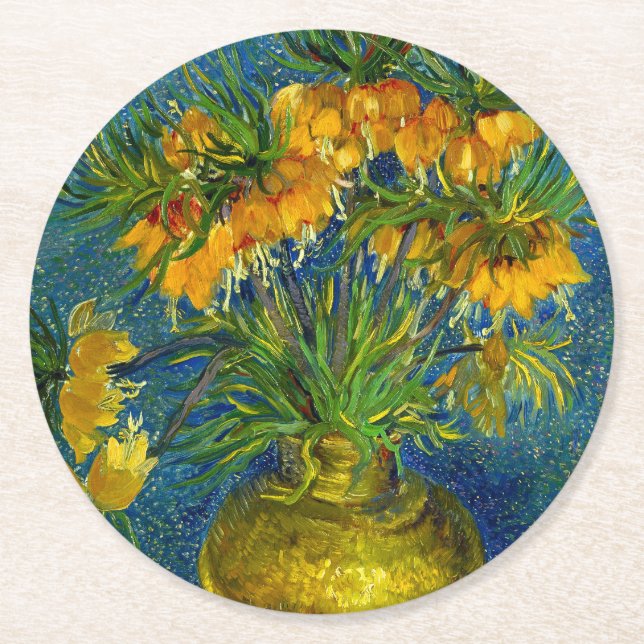 Van Gogh Imperial Fritillaries  Round Paper Coaster (Front)