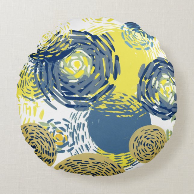 Van Gogh Inspired Blues, Yellows, Throw Pillow (Front)