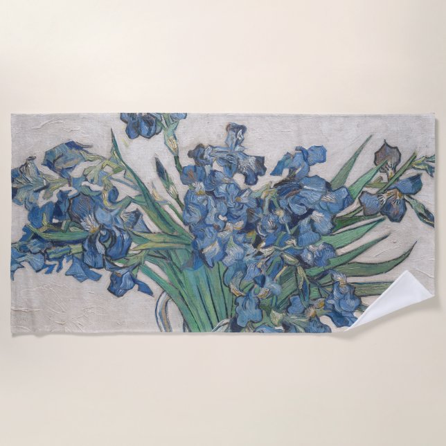 Van Gogh Iris Vase Painting Impressionism Beach Towel (Front)