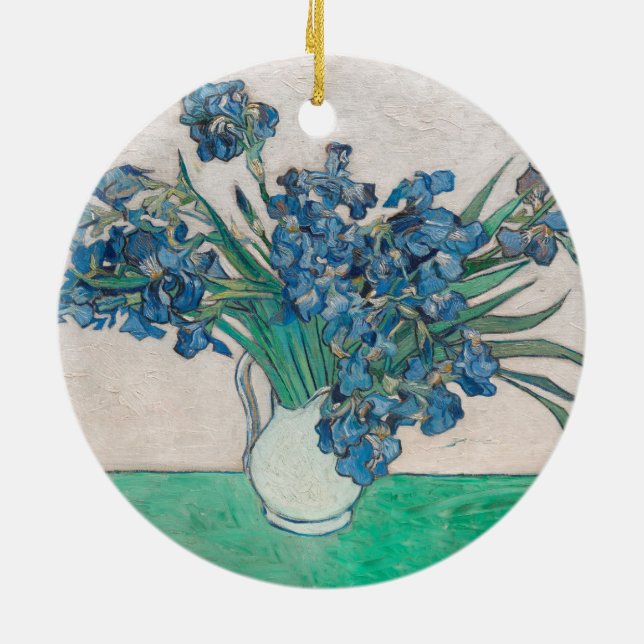 Van Gogh Iris Vase Painting Impressionism Ceramic Ornament (Back)