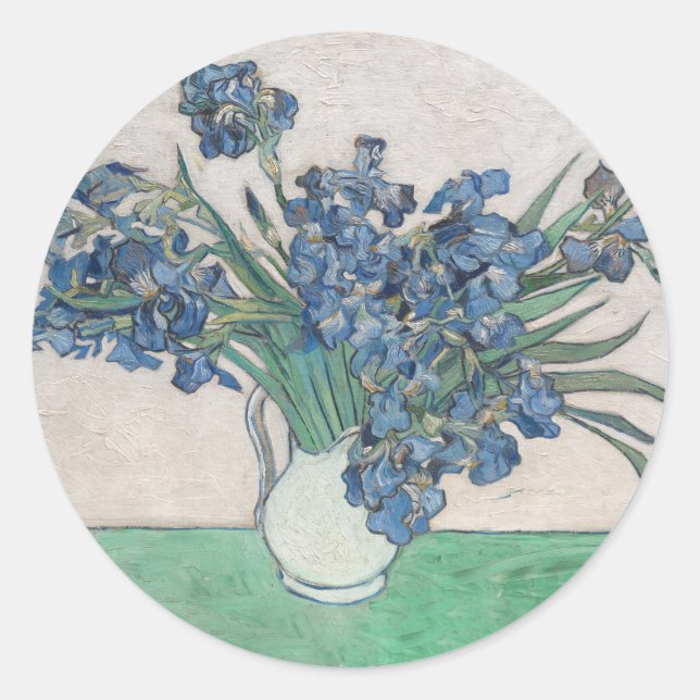 Van Gogh Iris Vase Painting Impressionism Classic Round Sticker (Front)